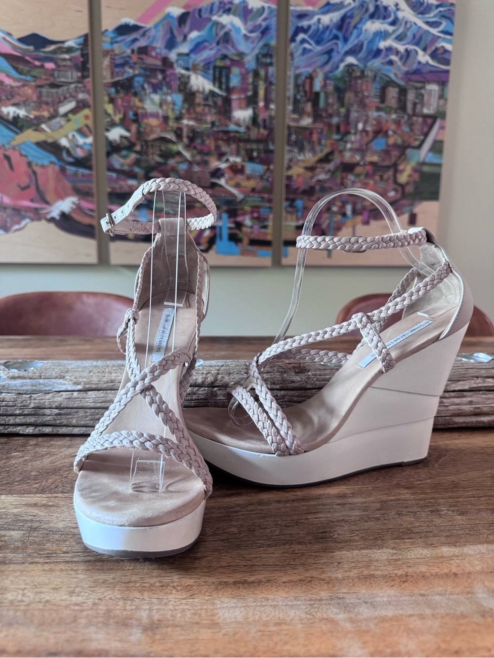 DVF Braided Strap Wedge Sandals in Blush - Picture 2 of 7